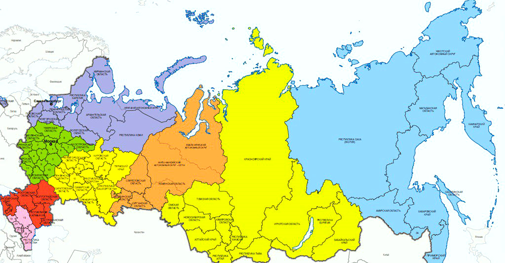 Карта россии по регионам и областям подробная